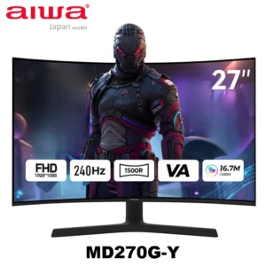 Aiwa  27-Inch CURVED Monitor With VA Panel, Full HD 1920×1080 Resolution, 240Hz Refresh Rate, 2 HDMI & 1 DP Input, USB-A 5V Output, Audio Out, Black – DC12V 4A Input, Fully Adjustable Hight , Tilt , Pivot Rotate | MD270G-Y