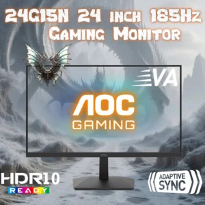 AOC 24G15 Gaming Monitor 24 inch FHD (1920X1080) 185Hz 1ms , 3-Sided Frameless VA panel , Adaptive-Sync , HDR10 Ready , 116% sRGB Wide Color Gamut – BLACK