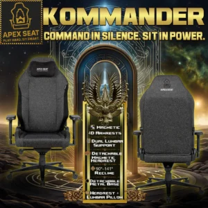 APEX Seat “Kommander” Gaming & Office Chair With Magnetic 4D Armrests, Dual Lumbar Support, Adjustable Frog Reclining Mechanism & Detachable Metal Base, 120Kgs Weight Capacity | Speckled Charcoal