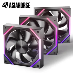 ASIAHORSE NYOTA ARGB 120mm Fan 3-Pack Forward Black – PWM 800–2000RPM, 61.5 CFM Airflow, 29dBA Noise, Hydraulic Bearing, ARGB Sync, High-Performance Cooling