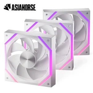 ASIAHORSE NYOTA ARGB 120mm Fan 3-Pack Reverse White – PWM 800–2000RPM, 61.5 CFM Airflow, 29dBA Noise, Hydraulic Bearing, ARGB Sync, High-Performance Cooling