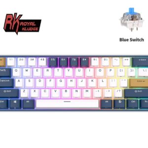 RK61 Plus ROYAL KLUDGE  Tri-mode Connectivity Mechanical Keyboard 2.4G Wireless Bluetooth RGB Backlit 61 Programmable Keys 60% Layout , Hot-swappable Blue Switch , Klein Hub Design – English/Arabic