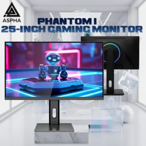 ASPHA Phantom I 25-Inch Gaming Monitor – 180Hz Rapid IPS – 1ms GTG – AMD FreeSync + ELMB Sync – HDR10 – Wide Color Gamut – Ergonomic Stand – RGB Backlight – HDMI 2.1 & DP 1.4 | BLACK with RGB Portal