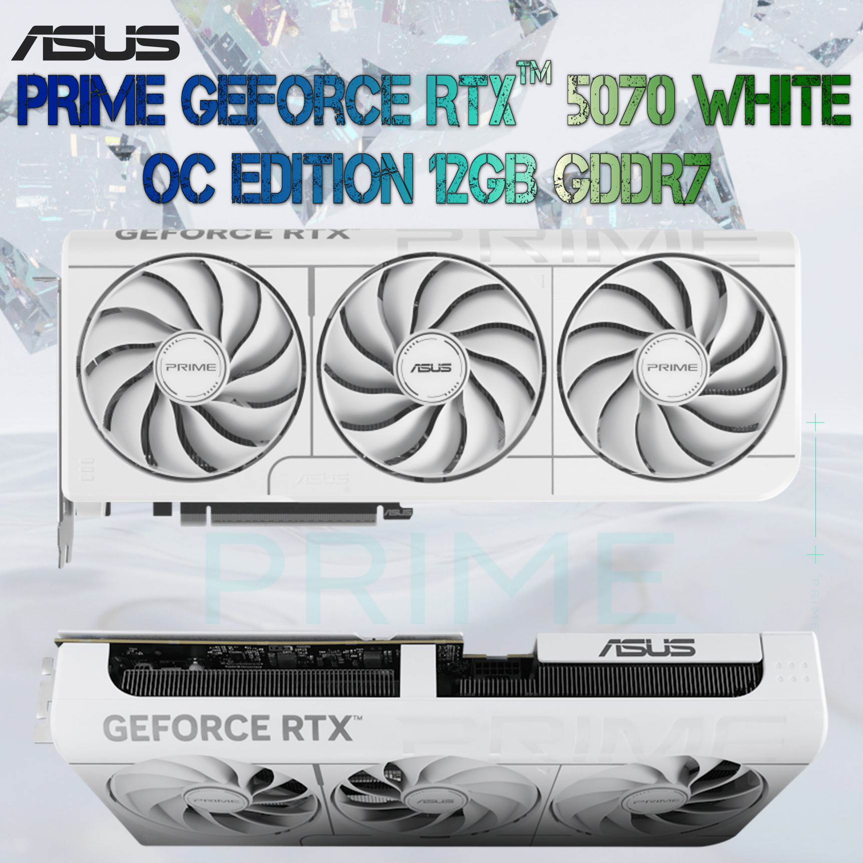 ASUS Prime GeForce RTX 5070 White OC Edition 12GB GDDR7 Graphics Card – AI 988 TOPS, 2587MHz OC Mode, 6144 CUDA Core, DLSS 4, PCIe 5.0, 2.5-Slot SFF Design, Dual BIOS, Axial-Tech Cooling, Blackwell Architecture Powerhouse