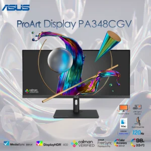 ASUS ProArt Display PA348CGV – 34-Inch Ultra-Wide QHD 3440×1440 IPS Monitor, 120Hz FreeSync Premium Pro, 98% DCI-P3, ΔE 2, HDR400, USB-C 90W PD, Ergonomic Stand | BLACK  ~ 6 MONTHS WARRANTY