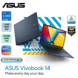 ASUS Vivobook 14 X1404 Intel® Core i7-1355U | 12GB DDR4 RAM ; 512GB NVMe SSD | Intel Iris Xᵉ Graphics | 14-inch FHD IPS Display | Windows 11 | Quiet Blue