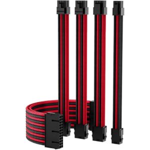 Cooler Master Red & Black Black Red PSU Sleeved Cable, PC Power Supply Cable Extensions Kit with Combs, 18AWG 24 Pin ATX, 8 to 4+4 Pin EPS, Dual 8 to 6+2 Pin PCIE, 6 Pin PCIE, 30CM
