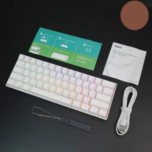 RK ROYAL KLUDGE RK61 61 Keys Mechanical Keyboard , 3 Connection Modes USB-2.4Ghz/Bluetooth/Wired/ Wireless – RGB Hot Swappable Brown Switch Gaming Keyboard – Arabic / English – White