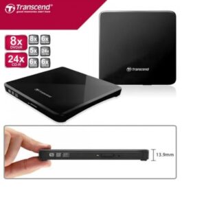 Transcend 8K Extra Slim External Portable DVD Writer Optical Drive (TS8XDVDS-K) ; Burner CD DVD +/-RW Reader ; DVD Player for Laptop Mac MacBook PC Windows Linux OS