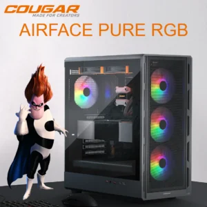 Cougar Airface Pure RGB Compact ATX Mid-Tower Case With 4 Preinstalled RGB Fans, Up to 240mm Radiator Support, 320mm GPU Clearance, SSD/HDD Support, Sleek Perforated Panel | BLACK