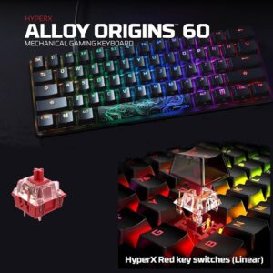 HyperX Alloy Origins 60 – Mechanical Gaming Keyboard, Ultra Compact 60% Form Factor, Double Shot PBT Keycaps, RGB LED Backlit, NGENUITY Software Compatible – Linear HyperX Red Switch . Black