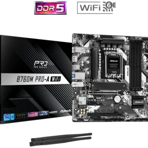ASRock B760M Pro-A WiFi mATX Motherboard, LGA1700, DDR5 7200+ OC, PCIe 5.0, HDMI/DP, Wi-Fi 6E, Bluetooth, USB-C, 2.5G LAN, Compatible with Intel 14th/13th/12th Gen