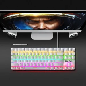BAJEAL Wired Mechanical Keyboard TKL Wired RGB Backlit Hot Swappable Red Switches Gaming Keyboard , 80% Compact 87 Keys , Ergonomic Design |  WHITE
