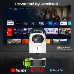 4K Ultra HD Wireless LCD Projector With Built-in Speaker And Monopod Stand – High-Resolution Display, Seamless Connectivity, Portable Design, And Immersive Audio