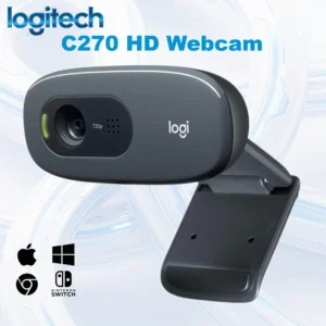 Logitech C270 HD Webcam With 720p/30fps Widescreen Video, Noise-Reducing Mic, RightLight Auto Correction, Universal Clip, USB-A, Windows Mac ChromeOS, Switch 2 Compatible