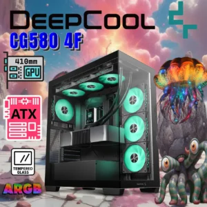 DeepCool CG580 4F Black Mid-Tower Case With 4 ARGB Fans, 270° Panoramic Glass Panels, 360mm Radiator Support, USB-C, ATX Compatibility, GPU Up To 410mm, PSU 210mm, 7 Slots | BLACK