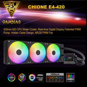 GAMDIAS CHIONE E4 420mm AIO ARGB BLACK CPU Water Cooler, Real-time Digital Display Patented PWM Pump, Hidden Cable Design, ARGB PWM Fan w/MB Sync, Intel LGA 1700/1200, AMD AM5/AM4 | BLACK GHIONE-E4-420-B