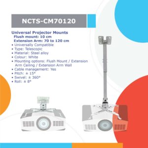 NCTS CM-70120 Universal Projector Mount: Adjustable Wall or Ceiling Bracket with Extendable Arms, Tilt Function, and Heavy-Duty Construction for DLP/LCD Projectors (70cm-120cm) – Ideal for Home and Office Use
