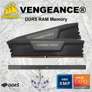 CORSAIR VENGEANCE® 64GB Kit (2x32GB) DDR5 5200MT/s CL40 1.25V RAM Memory With XMP 3.0 Profiles, Onboard Voltage Regulation, Compact Form-Factor, Aluminum Heatspreader , Intel XMP 3.0 Ready , AMD EXPO Compatible | CMK64GX5M2B5200C40