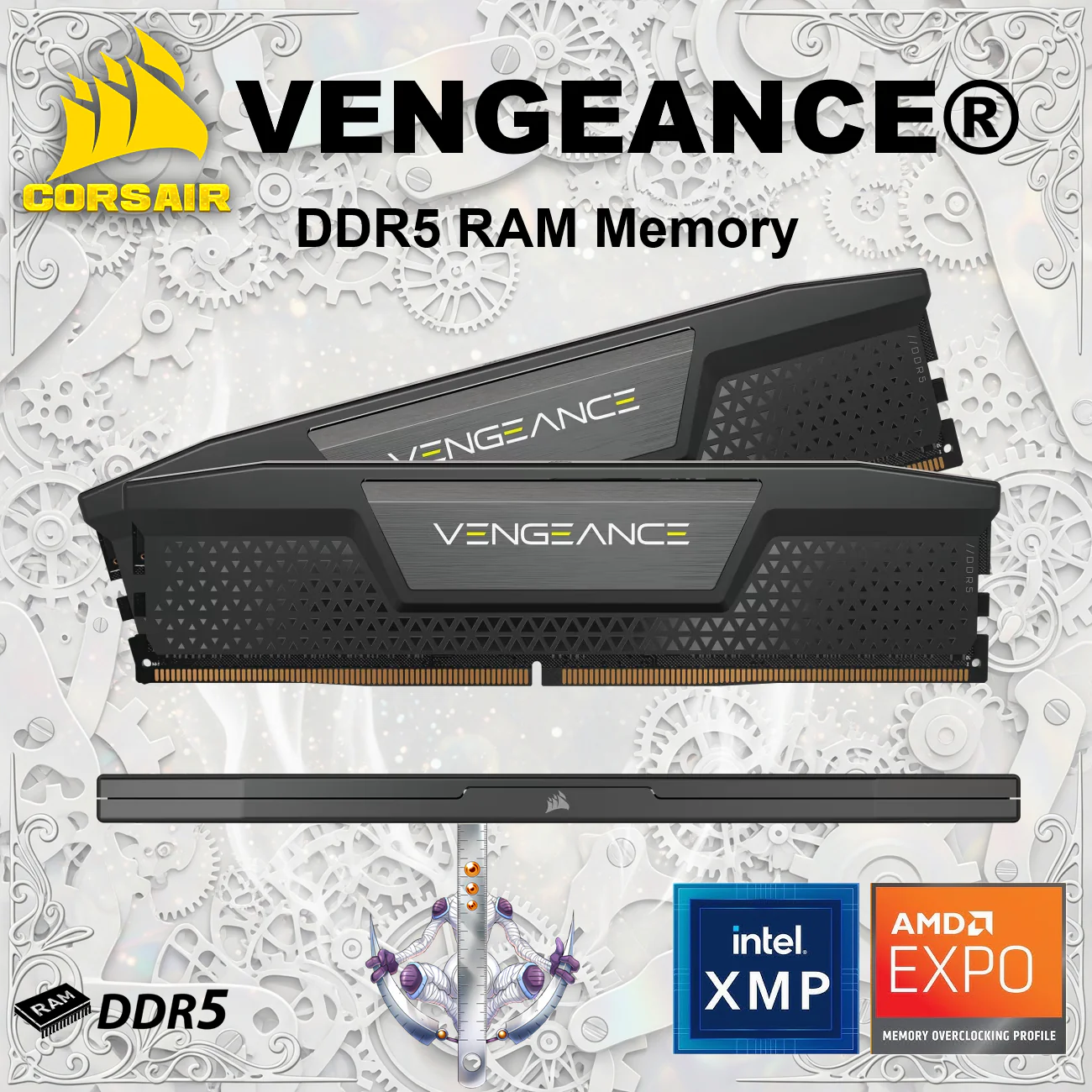 CORSAIR VENGEANCE® 32GB Kit (2x16GB) DDR5 660MT/s CL32 1.40V RAM Memory, XMP 3.0 Profiles, Onboard Voltage Regulation, Aluminum Heatspreader , Intel XMP 3.0 Ready , AMD EXPO Compatible | DARK GREY ~ CMK64GX5M4B6600C32