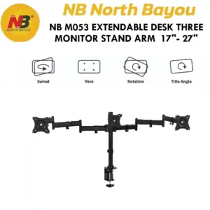 NB M053 Triple Monitor Desk Mount | Fits 17”-27” | 360° Rotation | 3 Arms | VESA 75×75 / 100×100 | Heavy Base | Tilt | Portrait Mode | Foldable Arm