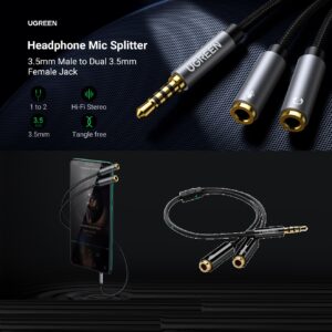 UGREEN Headphone Splitter 3.5mm 2 Female to 1 Male Mic and Audio Y Splitter TRRS Headset Adapter Cable Stereo Compatible with Laptop PS4 Xbox PC Phone Tablet Gaming | UGREEN-30620