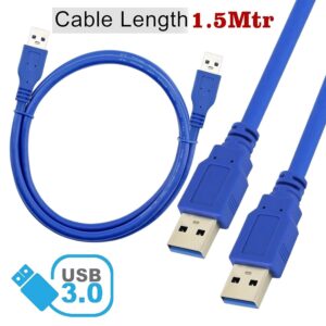 Cable 150 cm USB 3.0 Type A Male to Type A Male Peripherals – Fast Data Transfer for Hard Drive Enclosures, Cooling Pad – Double-shielded Durable – Blue