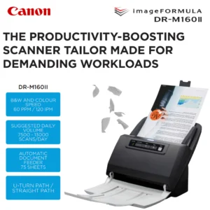 Canon imageFORMULA DR-M160II Desktop Sheet Fed Scanner With 120ipm Duplex Scanning, 75-Sheet ADF, 600dpi Optical Resolution, USB 2.0 Interface, Windows & Mac Compatible | DR-M160II
