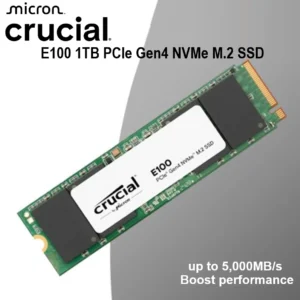 Crucial E100 1TB PCIe Gen4 NVMe M.2 SSD – 5000MB/s Read, 4500MB/s Write, 80TBW Endurance, Backward Compatible With Gen3, Solid-State Reliability | CT1000E100SSD8