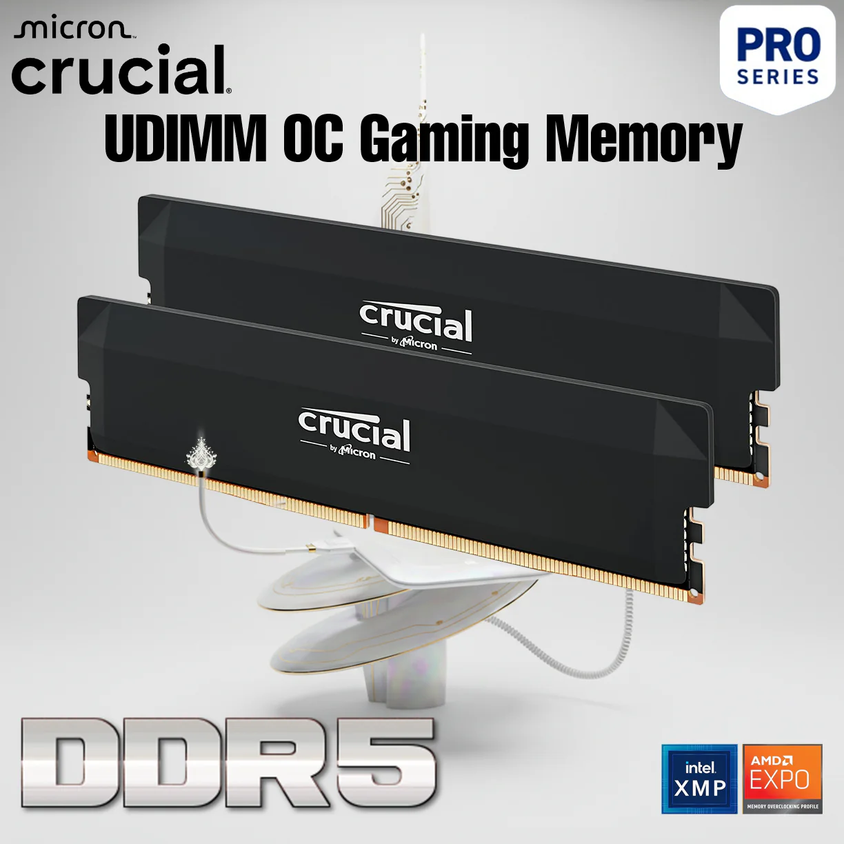Crucial Pro DDR5-6000 32GB Kit (16GBx2) Desktop UDIMM Overclocking Gaming Memory with Heatspreader (PC5 48000) CL36 1.35V, XMP 3.0 & EXPO™ Ready | CP2K16G60C36U5B BLACK