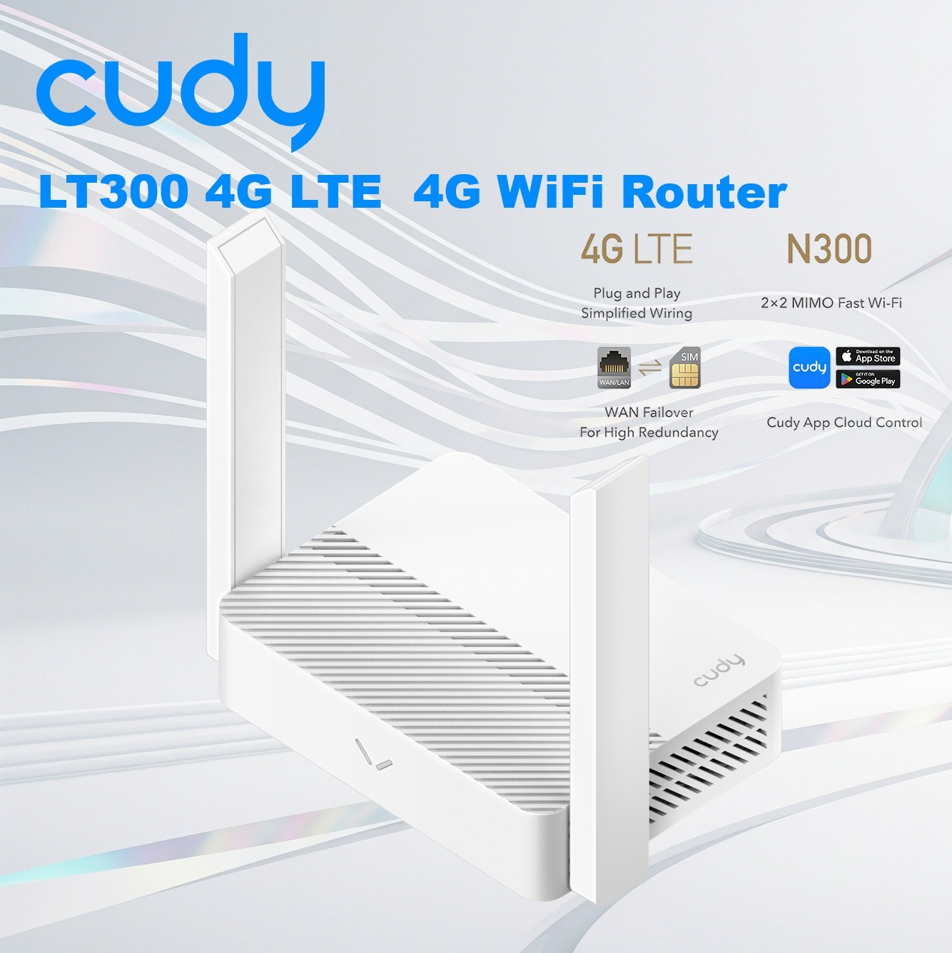 Cudy LT300 2.0 4G N300 Wi-Fi Router With Nano SIM Slot, Dual Ethernet Ports, VPN, And Cloud App Control – 4G Cat.4 150Mbps, 300Mbps Wi-Fi, WPA3 Security
