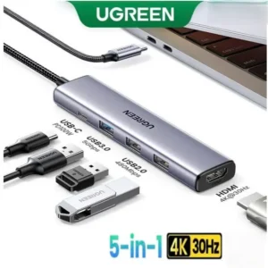 UGREEN 5-in-1 USB-C Multiport Adapter | 4K HDMI, 100W PD, USB 3.0 & USB 2.0 | Ultra-Fast File Transfer | Broad Compatibility | Compact & Travel-Ready Hub