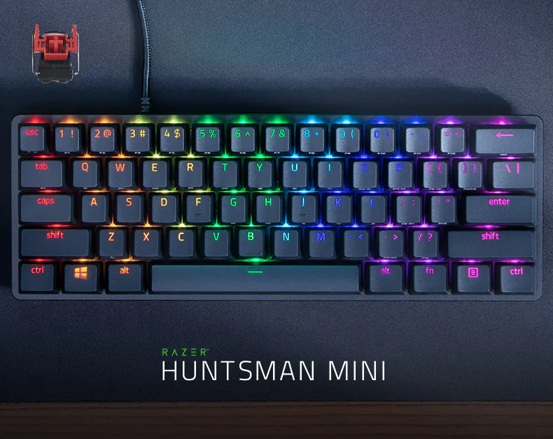 Razer Huntsman Mini (Red Switch) – Ultra-Compact 60% Gaming Keyboard with Linear Optical Switches, Doubleshot PBT Keycaps, Detachable Type-C, Onboard Memory & Chroma RGB | Open Box