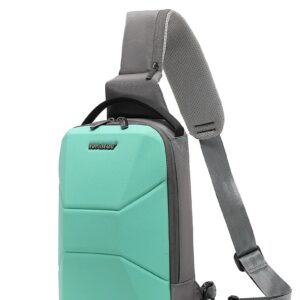 Chest Bag Casual for 7.9 inch iPad , Practical Anti-theft Safety Crossbody Style , USB Port , Water-resistant , Multifunctional Pocket Sling Bag – Heavy Duty – GREEN & GREY