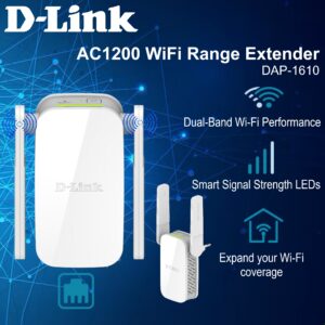 D-Link DAP-1610 AC1200 Mesh Wi-Fi Range Extender- Cover up to 1550 sq. ft. and 30 Devices – Dual Band, Mesh, Booster, Repeater, Access Point, Extend Wi-Fi in Your Home, Ethernet Port