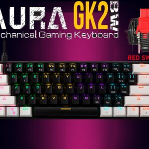 GAMDIAS Aura GK2 BLACK & WHITE 60% Mechanical Gaming Keyboard Red Switches | 61 Key Tactile Mechanical Switches | RGB Multi-Colour Backlit Switches | 10 Built-in Hot Keys  | USB-A Connectivity 