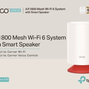 TP-Link Deco Voice X20 AX1800 Whole Home Mesh Wi-Fi 6 System with Alexa Built-In, Dual-Band Wi-Fi, Gigabit Ports, Coverage up to 4000 ft2 ,1.5 GHz Quad-Core CPU, HomeShield Security, Pack of ONE