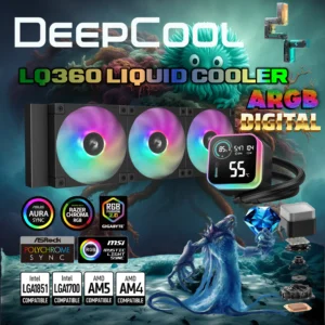 DeepCool LQ360 ARGB Liquid Cooler With Segment LCD Screen, 360mm Radiator, Triple FD12 Fans, 5 Pro Pump, Anti-Leak Tech, 3400 RPM, Intel/AMD Support | Black