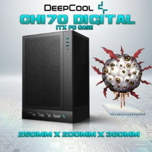 DeepCool CH170 DIGITAL ITX Case – High Airflow Mesh Panels, Digital Display Base, ATX/SFX PSU Support, 305mm GPU Clearance, Tempered Glass, USB 3.0 & Gen2 Type-C | BLACK
