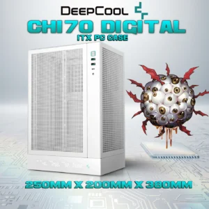 DeepCool CH170 DIGITAL WH ITX Case – High Airflow Mesh Panels, Digital Display Base, ATX/SFX PSU Support, 305mm GPU Clearance, Tempered Glass, USB 3.0 & Gen2 Type-C | WHITE 