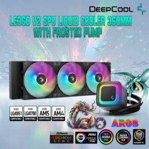 DeepCool LE360 V2 CPU Liquid Cooler 360mm Radiator With Frosted Pump 3x ARGB Fans Anti-Leak Tech PWM Control Intel LGA1851/1700/1200 AMD AM5/AM4 | Black