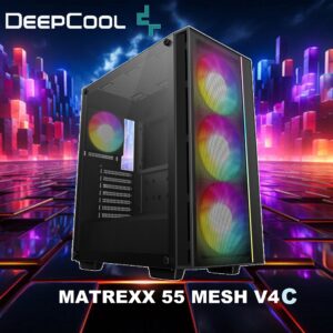DeepCool MATREXX 55 MESH V4 C ATX Gaming Case : Supports Mini-ITX / Micro-ATX / ATX Motherboards ; Build-in Front LED Strip + ARGB PWM Fans 3x 140mm & 1x 120mm ; up to 370mm GPU  ; USB3.0×2 , Audio×1 , Type-Cx1 Front I/O Ports | R-MATREXX55-BCAGA4