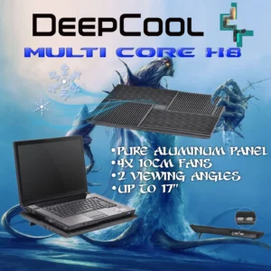 DeepCool MULTI CORE X8 Laptop Cooler With 4×100mm Fans, Aluminum Panel, Multi-Core Control, 53.4 CFM, 23 dB, USB Hub, Anti-Slip Feet, Up To 17-Inch Laptops, Dual Viewing Angles | BLACK 