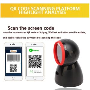 Desktop Barcode Scanner – 2D Omnidirectional Barcode Scanner & QR Bar code Reader – USB Wired Automatic Screen Reader – for cashier supermarket