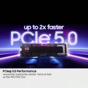 SAMSUNG 9100 PRO 1TB PCIe 5.0 NVMe M.2 SSD – Gen5 14,700MB/s Read, 13,300MB/s Write, AI & Gaming-Optimized, 5nm Controller, Magician Software, Black (No Heatsink)