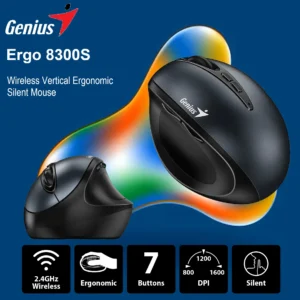 Genius Ergo 8300S Wireless Vertical Ergonomic Silent Mouse, 2.4GHz Connection, 7 Buttons, Adjustable DPI (1000/1200/1600), Up to 10m Range, Silent Click, Includes Batteries | Iron Grey