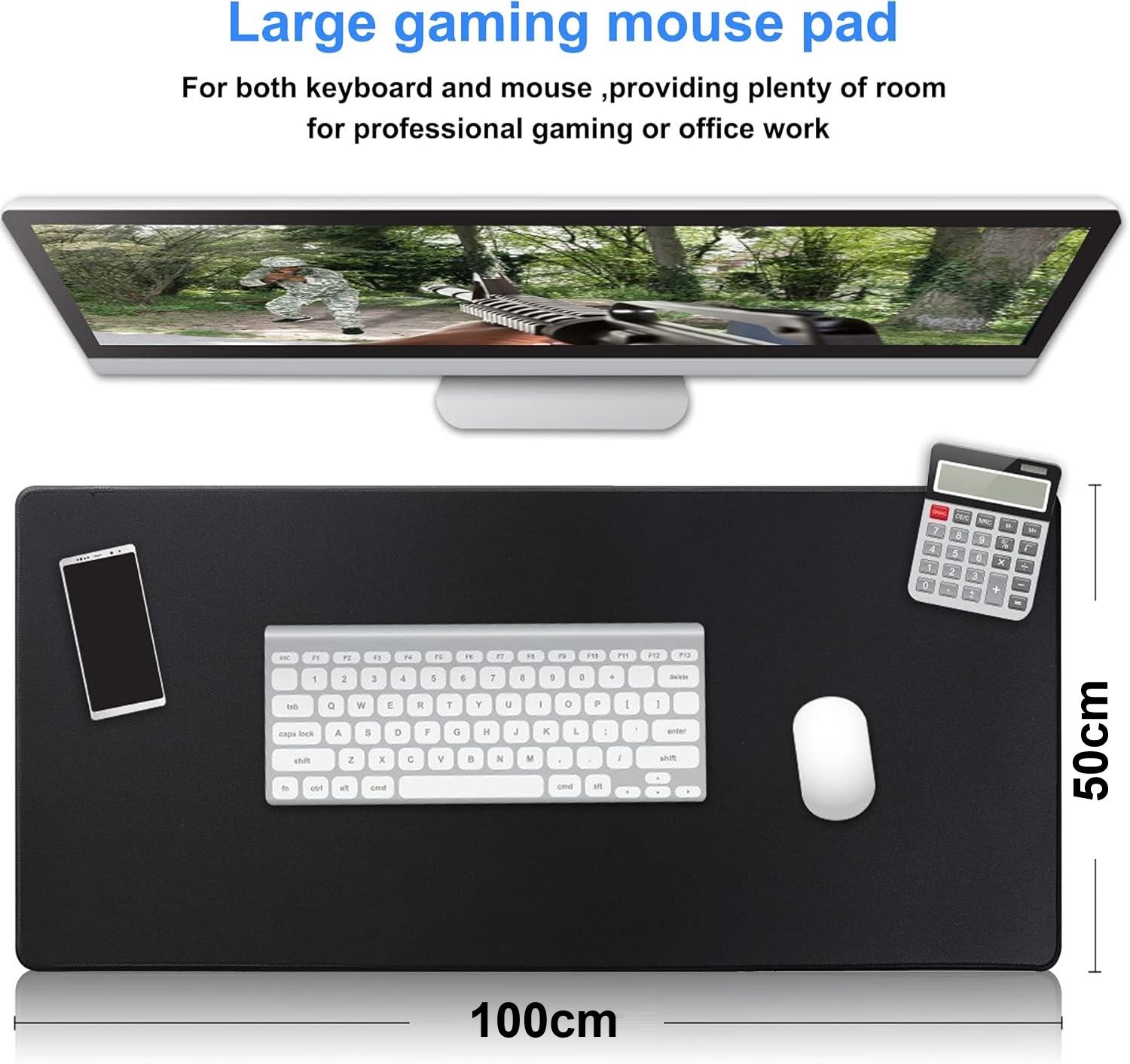Gaming Mouse Pad, Extended Mouse Pad Size 100x50cm Thickness 3mm Premium-Textured Non-Slip & Waterproof Computer Mousepad with Stitched Edges for Gaming, Office & Home | Black