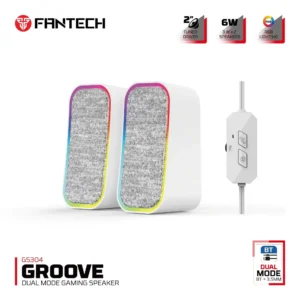 FANTECH GS304 Groove Dual Mode RGB Gaming Speaker – 6W (3W x 2), RGB Lighting, Dual Connectivity (3.5mm & USB), Wireless Support, Compatible with PC, Mobile & Cameras, White