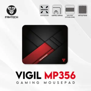 FANTECH MP356 Vigil Gaming Mouse Pad – 350x300x4mm, Slick Water-Repellent Surface, Anti-Slip Rubber Base with Wave Structure, Sewed Edges, Comfortable Cushioning, Black