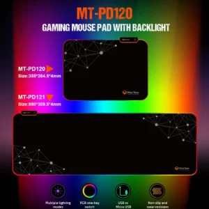MEETION MT-PD120 RGB Gaming Mouse Pad | 9 Light Modes, 355x265x4mm, Micro-USB Powered, Plexiglass Surface, Non-Slip Rubber Base, Plug & Play, LED Backlit, Black